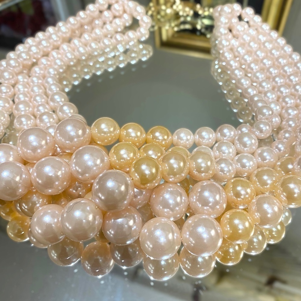 Vintage Richelieu Signed Pearl Statement Necklace 5 Strands Pink Cream Drape
